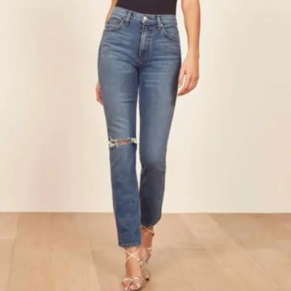 reformation liza high straight jean mediterranean destroyed
